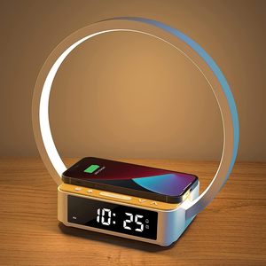LED Wake up Light With Alarm Clock and Calendar Modern Bedside Snooze Function Wireless Charger 10W 12v Night <strong>Lamp</strong> - Product Image 2