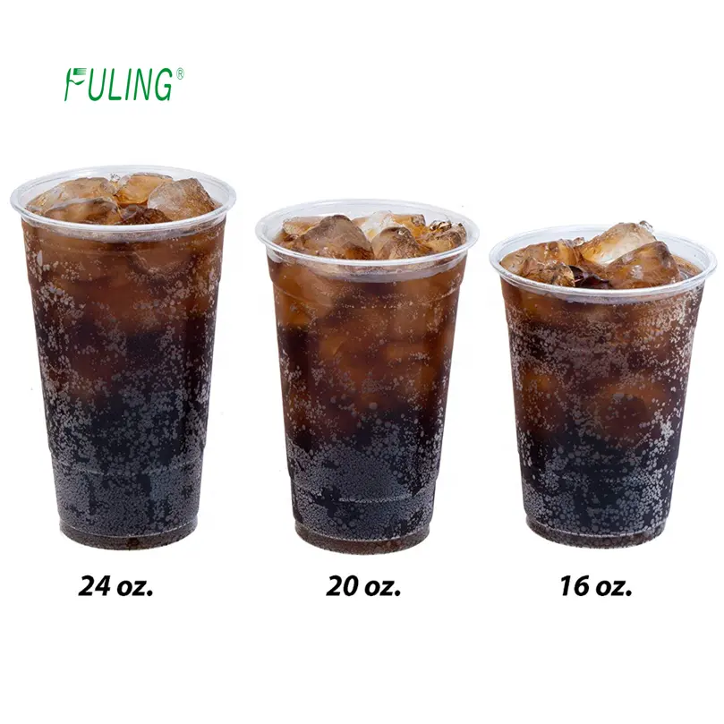 للبيع بالجملة أكواب قهوة بلاستيكية شفافة يمكن التخلص منها بشعار مطبوع 12 16 24 20 أونصة أكواب بلاستيكية مخصصة للمشروبات الساخنة