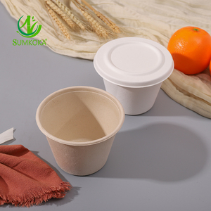 SUMKOKA 2oz 4oz gıda tadım hizmet bardak daldırma Bagasse şeker kamışı kase fincan sos kısmı için kağıt sos kapaklı bardak