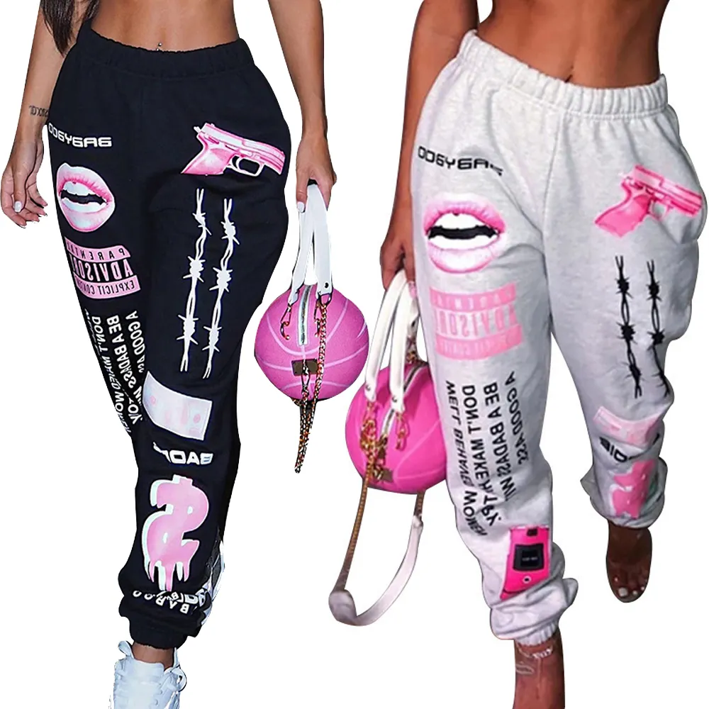 Pantalones de jogging con estampado gráfico para mujer, pantalón de chándal, Hip Hop