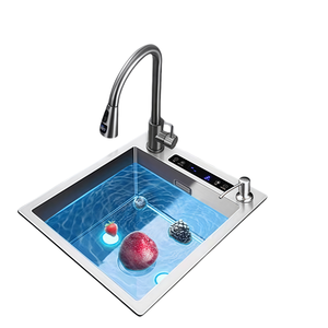 Sıcak satış akıllı çok fonksiyonlu ultrasonik mutfak banyo lavabo el yapımı paslanmaz çelik dijital ekran sahip iki delik - Product Image 1