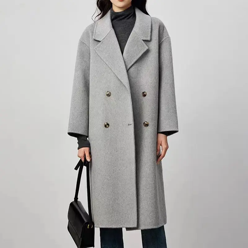 Mantel Trench wol dua sisi kualitas tinggi desain kustom mantel kasmir untuk wanita