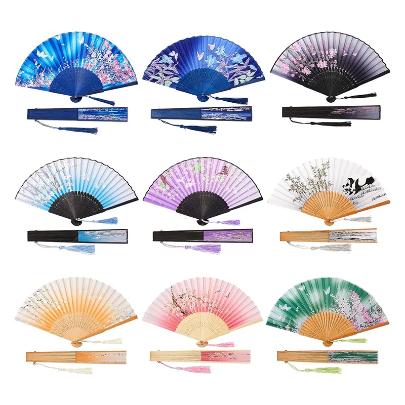 Hand-Held Carved Silk Bamboo Belly Fan Retro-Style Hollow Tzitzit Fan Folding Flower Fan for Business Gift for Men and Women