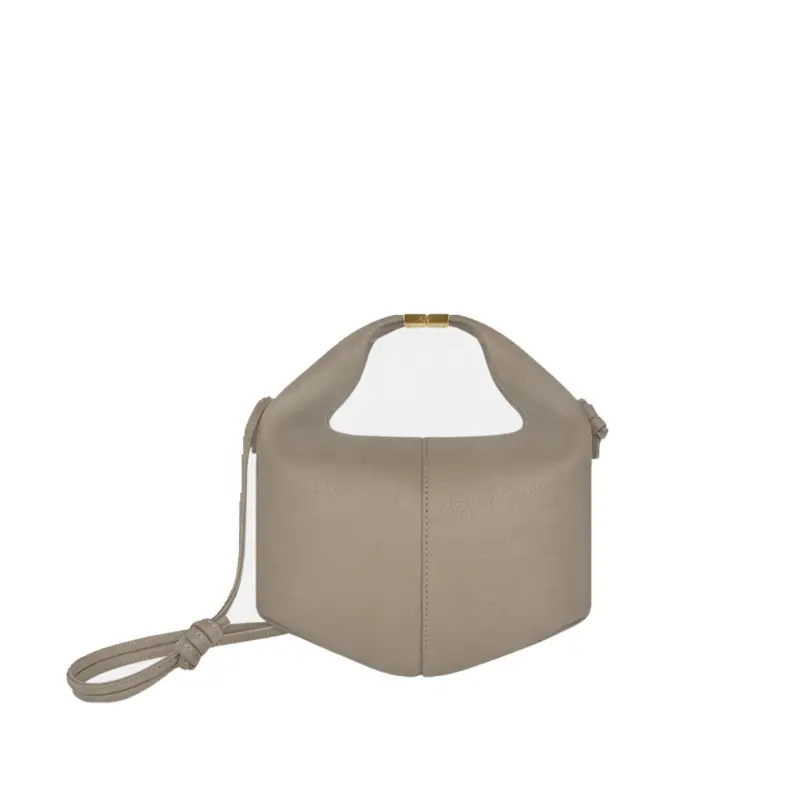 Bolso de hombro con forma de bola de masa hervida simple de cuero genuino para mujer con logotipo