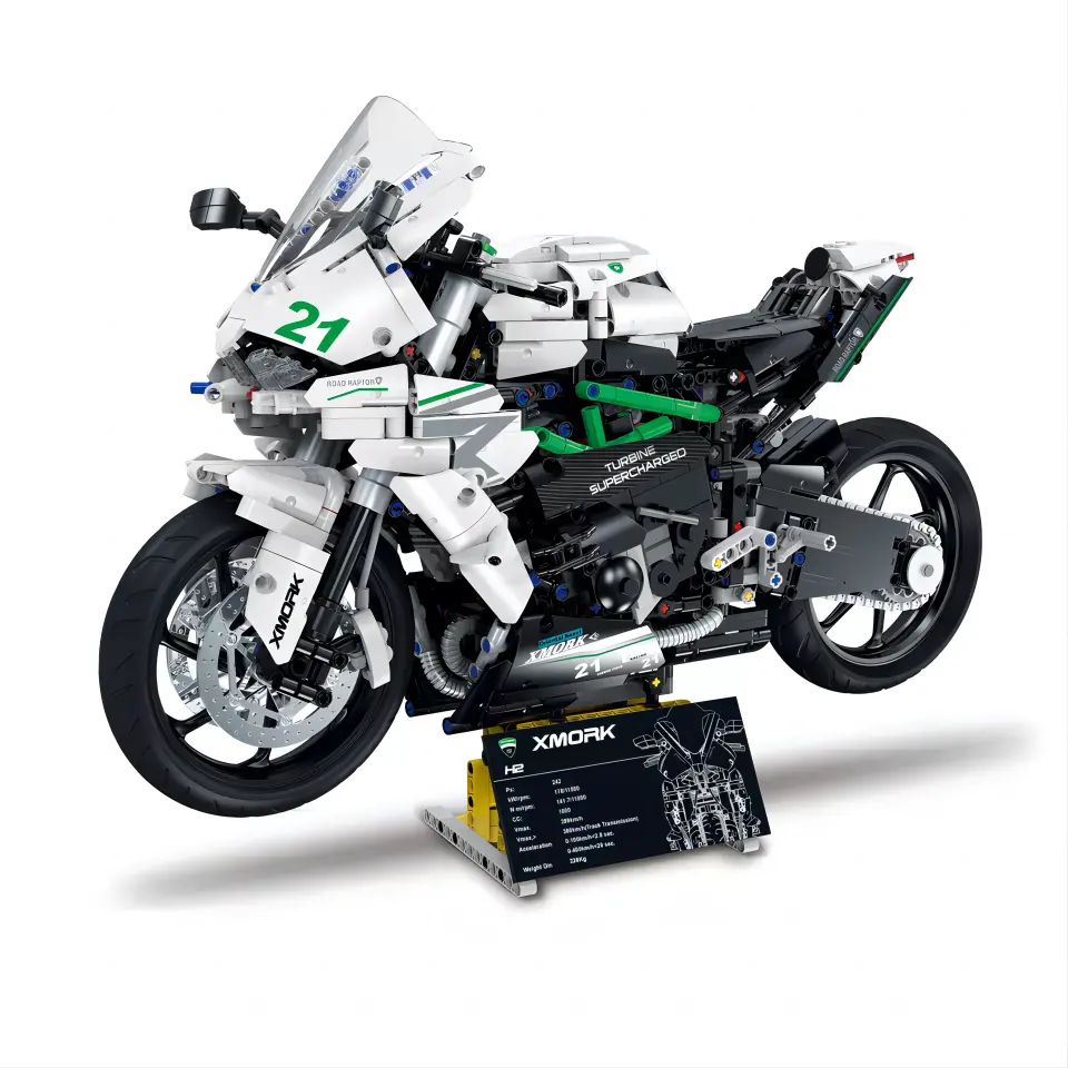 Mork 028002 Kerstcadeaus Kawasaki H2 Motorfiets Bouwsteen Tech-Storm Constructie Voor Blokken Modelbouw Speelgoed