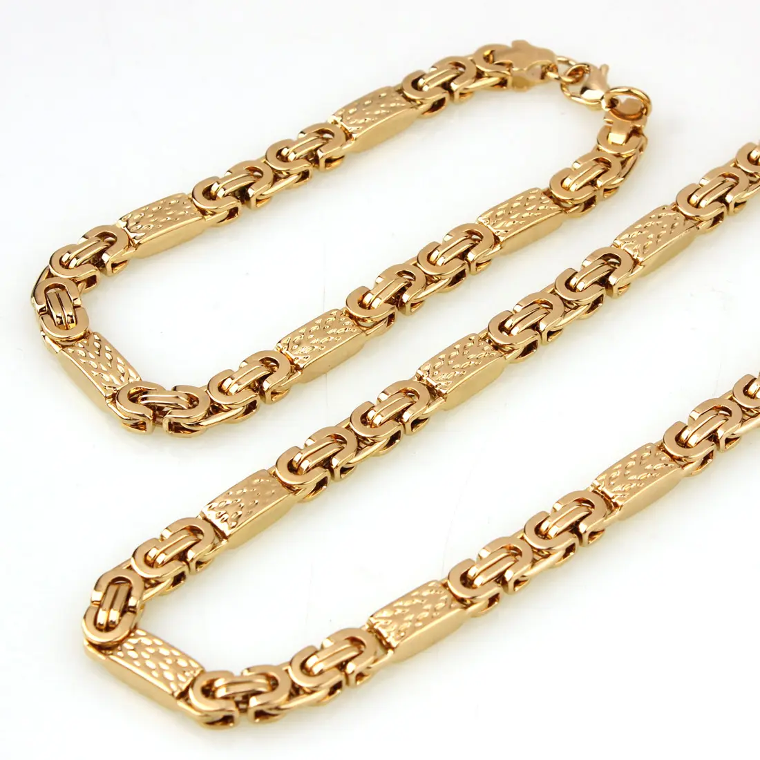 Ensemble collier + bracelet chaîne plate carrée pour hommes en acier inoxydable titane acier plaqué or vente en gros