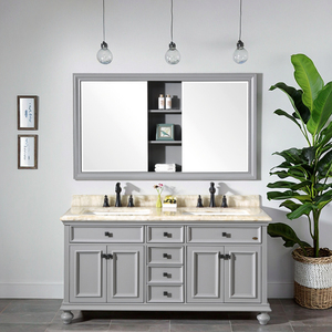 Sang Trọng USA Thiết Kế Đôi Lưu Vực Gỗ Rắn Thân Thiện Với Môi Chống Nước Phòng Tắm Vanity Phong Cách Cổ Điển Đóng Khung Gương Cho Khách Sạn - Product Image 4