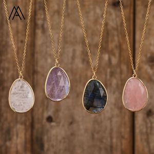 Klasik doğal taş labradorit ametist şifa Lady kristal kolye kolye Chokers hediye Lady kadınlar için