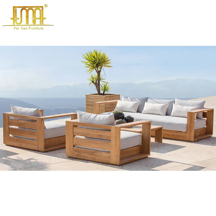 lounge furniture hotel teak wood garden outdoor sofa set with cushion