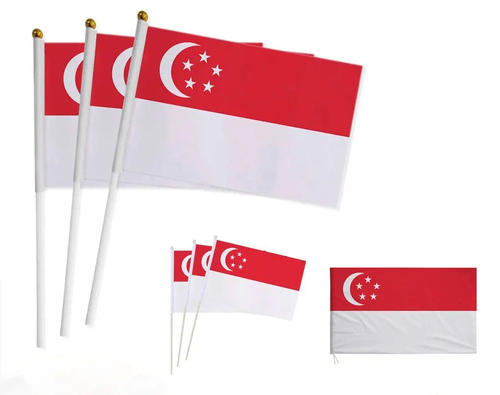 Bandera de mano de Singapur Bandera de poste de cinturón de poliéster Fan vacaciones publicidad bandera pequeña