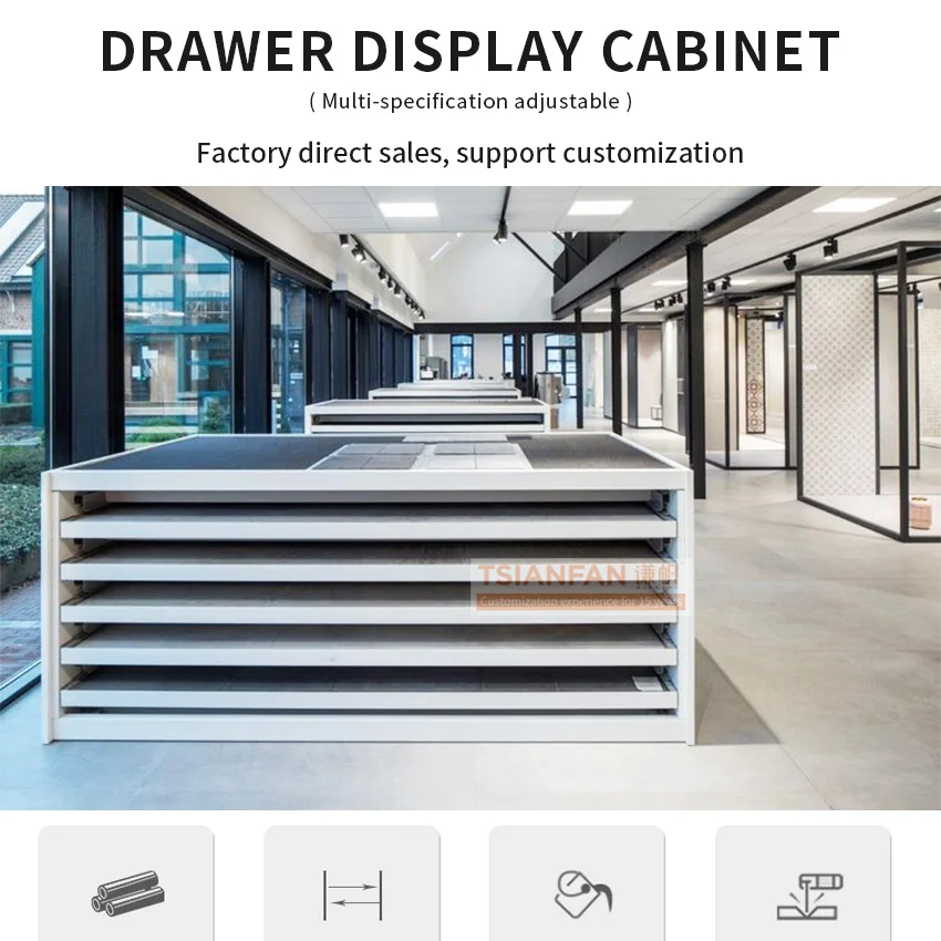 Factory direct quartz stone granite sample rack exhibition hall marble metal ceramic tile drawer display units