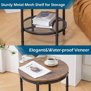 Wood Round <strong>End</strong> <strong>Table</strong>, 20&quot; Vintage BrownSofa Side Small Circle <strong>Table</strong> Rustic Farmhouse Wooden <strong>End</strong> <strong>Table</strong> With Metal Mesh - Product Image 4