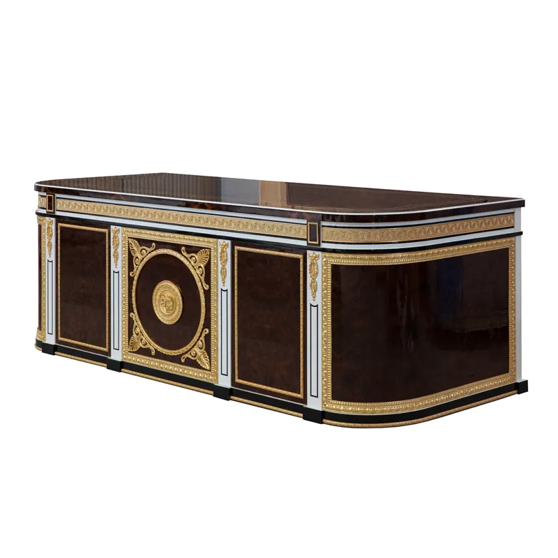 Table de bureau sculptée de style européen antique combinaison villa grand appartement bureau lumière luxe table de bureau de grande classe