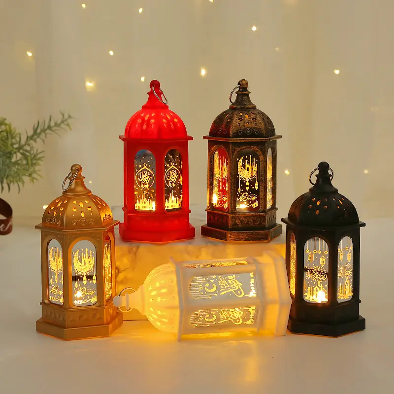 Lanterne à LED en verre miroir matériau musulman EID Mubarak Lanterne à LED Ramadan décoration lumière Lanterne arabe Eid ornements