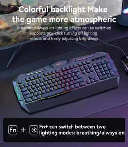Yesido KB21 Sensación mecánica Teclas de gran curvatura Retroiluminación fresca 104 Diseño de teclas completas Teclado para juegos con cable de 1,5 M de largo - Product Image 4
