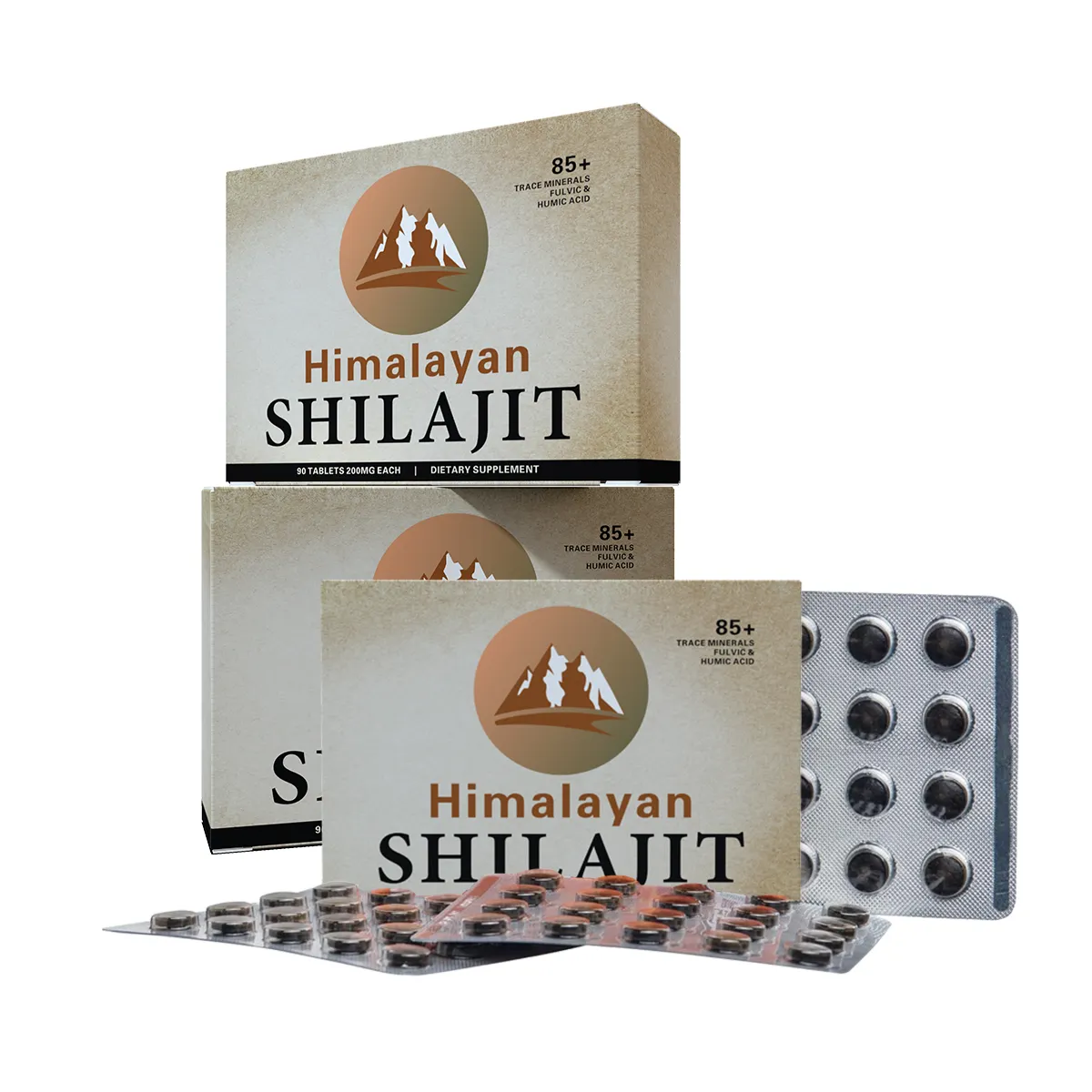 Özelleştirme sağlık gıda saf shilajit tablet saf himalaya shilajit reçine uzun boylu fulvic asit saf shilajit diyet takviyeleri