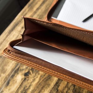 Organizador de carpeta de Padfolio con cremallera y logotipo en relieve personalizado con calculadora y Bloc de notas con letras