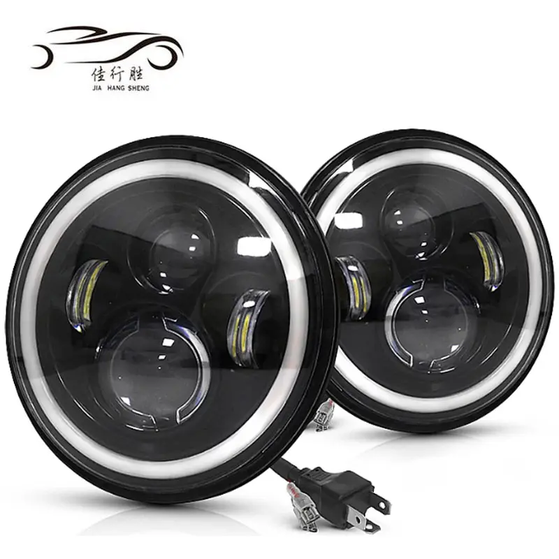 JHS Super brillante 30W 7 pulgadas luces de coche 3000lm H4 7 pulgadas Halo Angel Ring faros de motocicleta para todoterreno Jeep