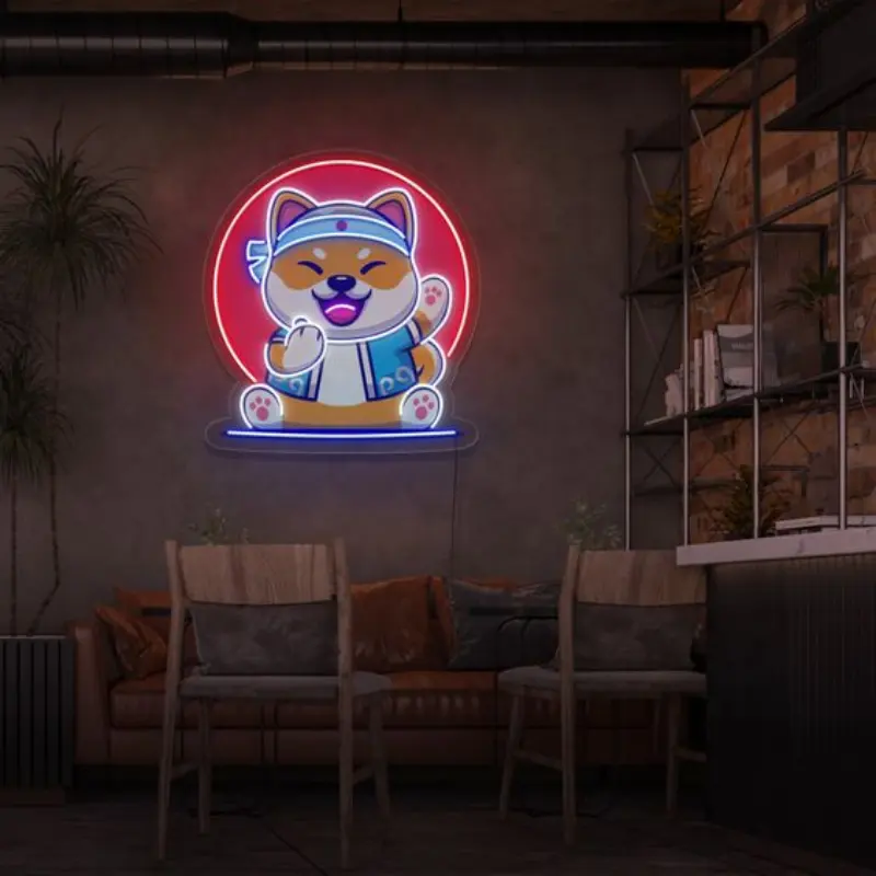 Insegna al neon a Led personalizzata giapponese Shiba dog led light up decorazione stampata UV insegna al neon per la decorazione di interni