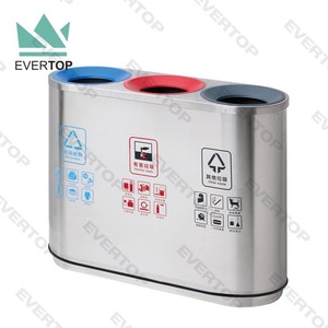 Papelera de reciclaje para exteriores, cubo de basura de 3 compartimentos para aeropuerto público, de 3 compartimentos cubo de basura de acero inoxidable, Cubo de clasificación de basura