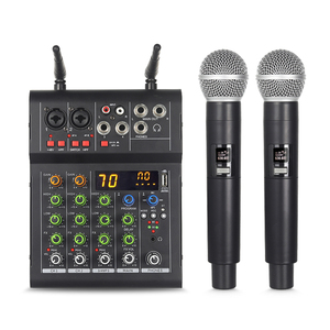 Mini profesyonel 4 kanal usb ses konsolu kayıt canlı akışı yayın şarkı için 2 kablosuz mikrofon ile karaoke mikser - Product Image 1