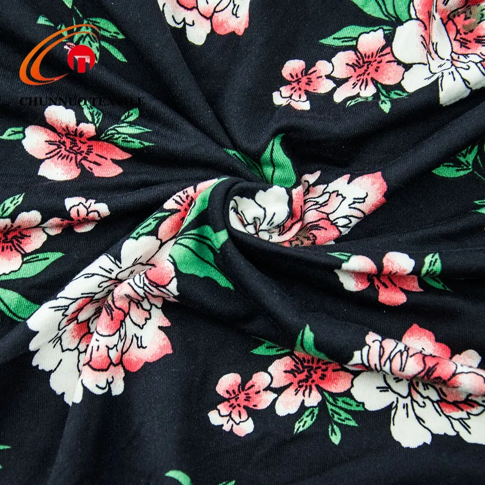 Venda imperdível tecido de poliéster dty escovado com estampa de flores grandes para camiseta 118D30D Lycra 4 vias