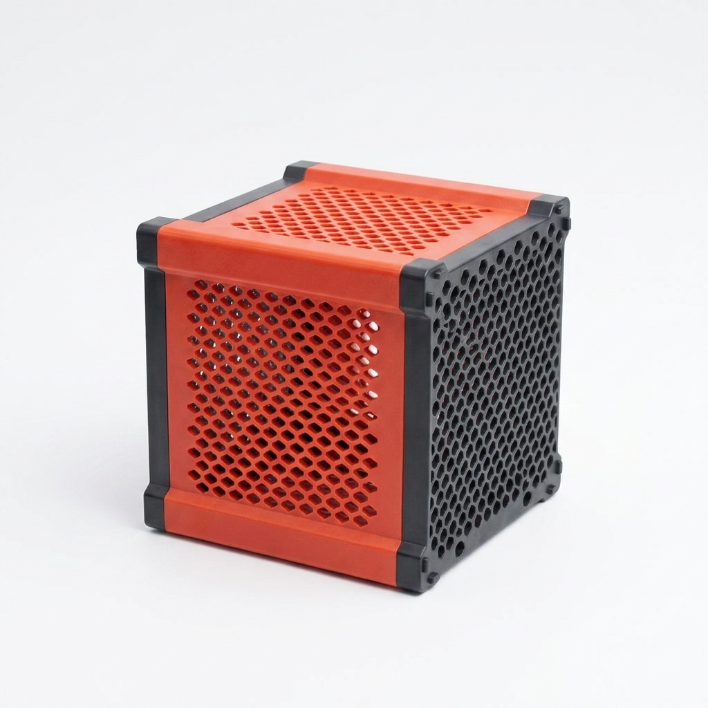 Boîte à média filtrant avec base rouge et couvercle noir