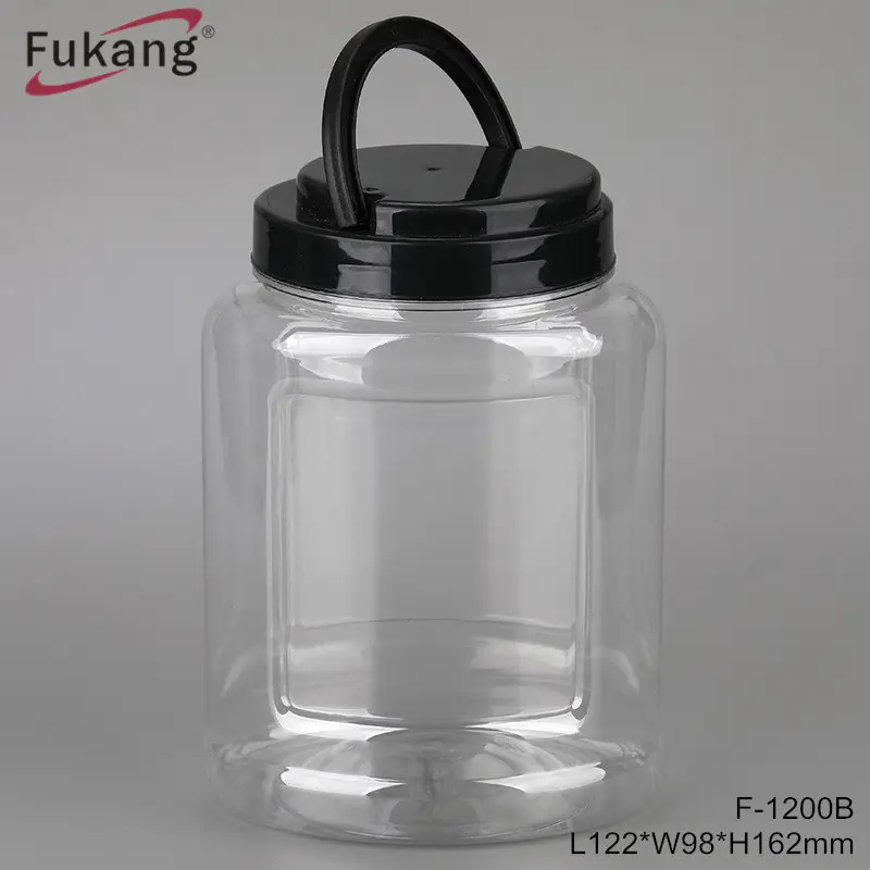 Manufacturer plastic bottle 1.2 liter food grade plastic cookie jars with Screw Lid