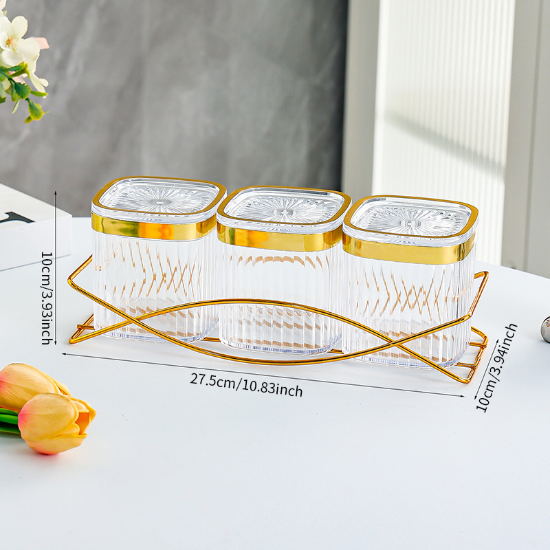C-shaped transparent gold-rimmed 3-sided airtight container