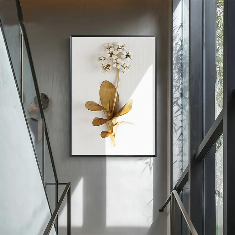 Pintura en lienzo de hojas y flores de planta moderna para pared, cuadros de decoración nórdica para sala de estar