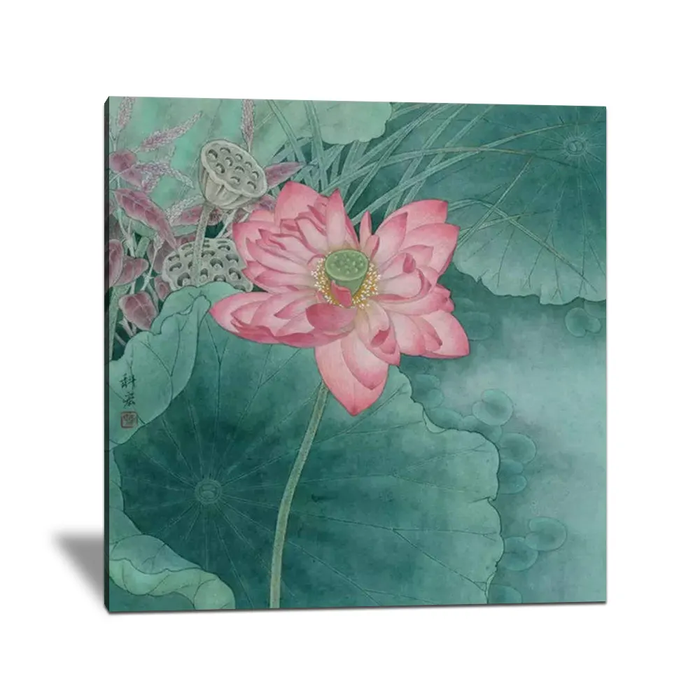Cuadro decorativo pintado a mano de flor de loto tradicional de China, pintura al óleo para Decoración de casa