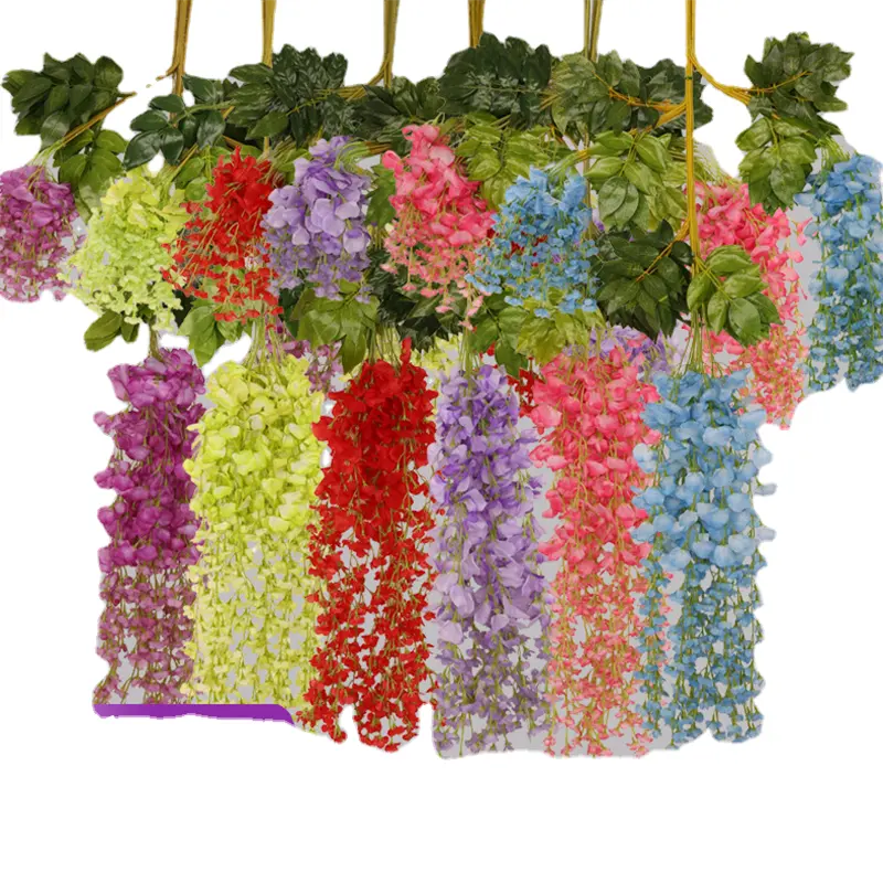 Simulación flor boda decoración interior simulación glicinia techo hoja verde ratán frijol vid al por mayor