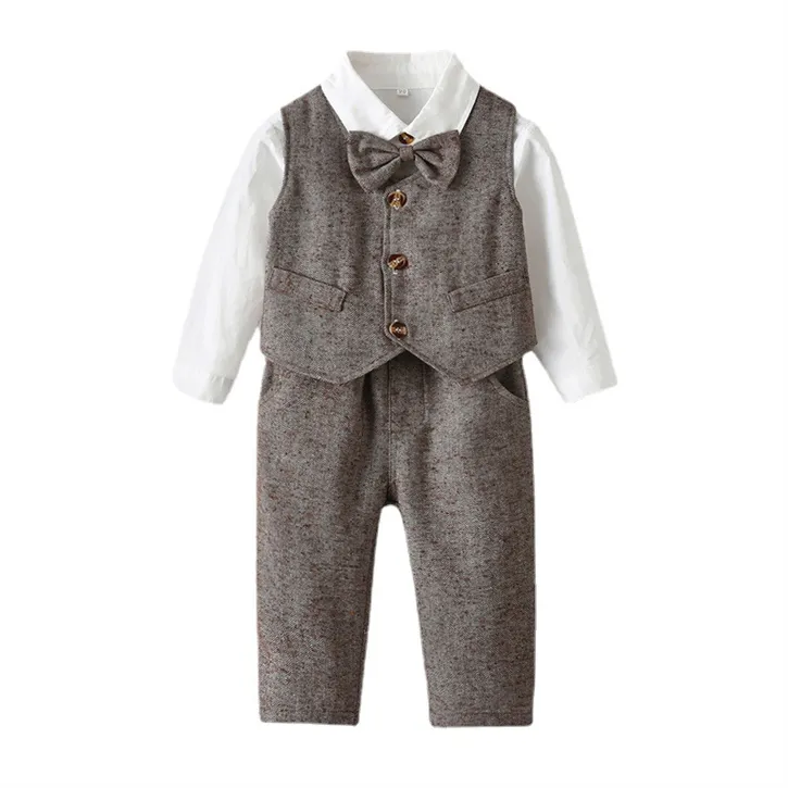 Gilet en coton à manches longues pour garçon, ensemble de vêtements pour bébé, gilet britannique, robe de costume formel pour homme, automne