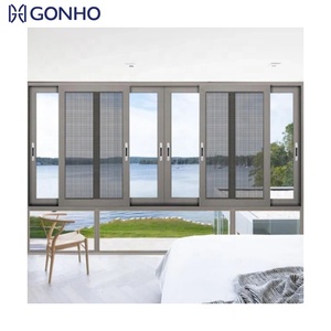 Fransız sürgülü pencere tasarımı temperli cam 3 Panel sürgülü pencere renk mavi cam balkon sürgülü pencereler ızgara - Product Image 3