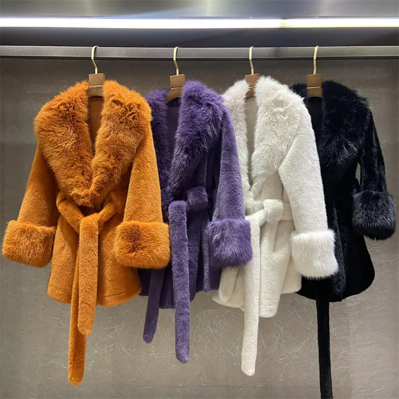 Abrigos de piel sintética para mujer, chaqueta de piel sintética con colores contrastantes, nuevo diseño, precio de fábrica