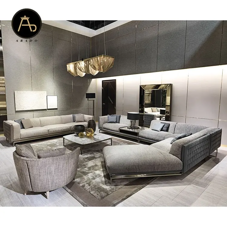 Divano ad angolo a forma di L per soggiorno di lusso italiano Set di mobili divano componibile moderno in tessuto per soggiorno