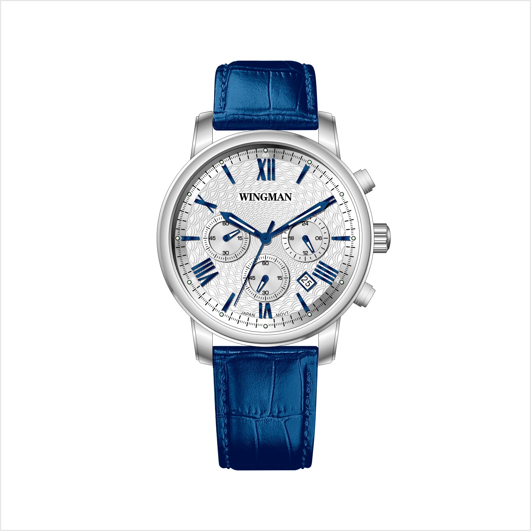 Boîtier argent blanc face bracelet bleu