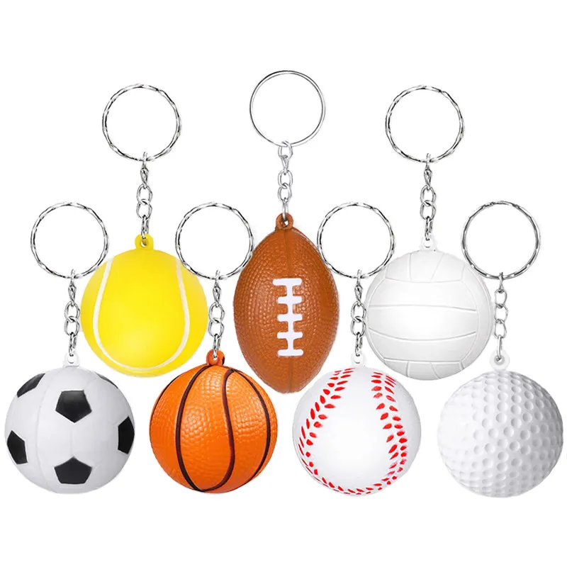 Portachiavi con palla in spugna di schiuma Pu per decorazione 3d regalo basket calcio Baseball Tennis Golf pallavolo biliardo portachiavi con palla