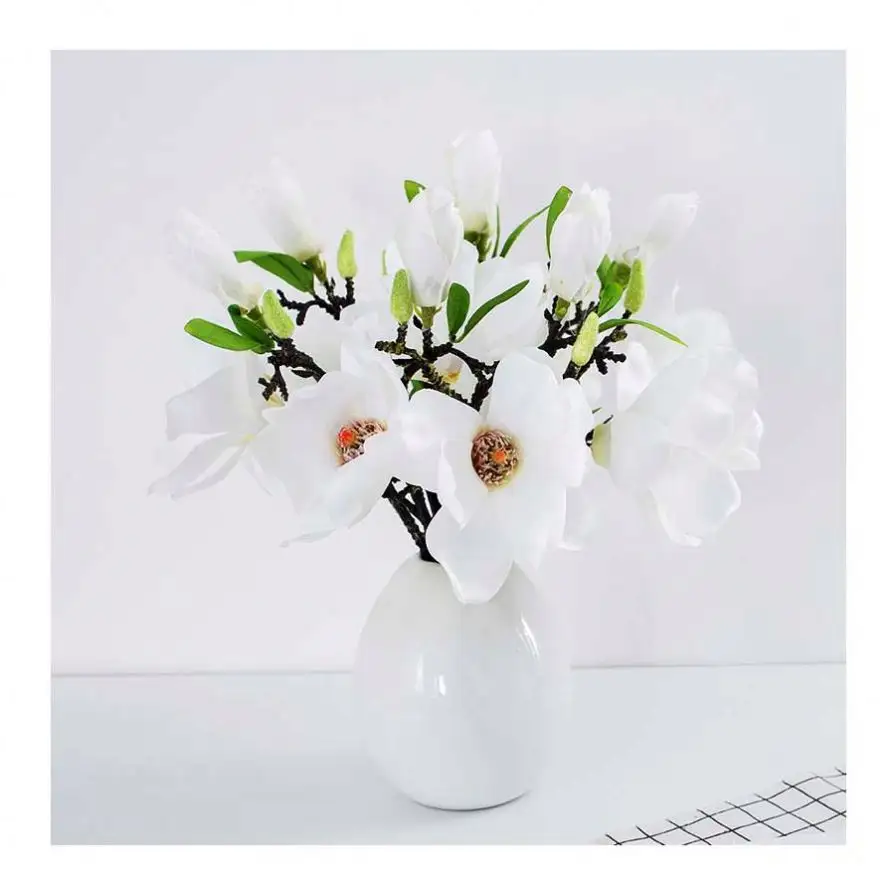 Flor artificial de magnólia com folhas falsas, decoração de casa e jardim com tamanho personalizado