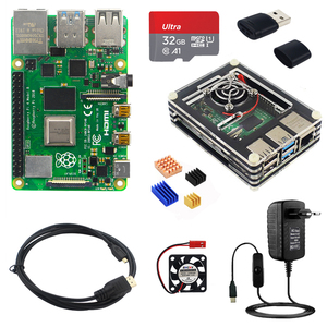 Originale Raspberry Pi 4 modello B 2/4/8GB RAM opzioni 9 strato acrilico custodia 32 GB scheda TF adattatore di alimentazione interruttore ventola dissipatore Kit - Product Image 1