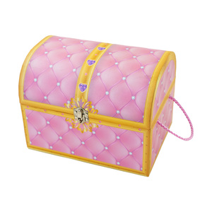 OEM Factory Rigid Paperboard Kid's Treasure Chest Pink Packaging Gift Boxes With Metal Lock and PP <strong>String</strong> <strong>Handles</strong> - Product Image 2