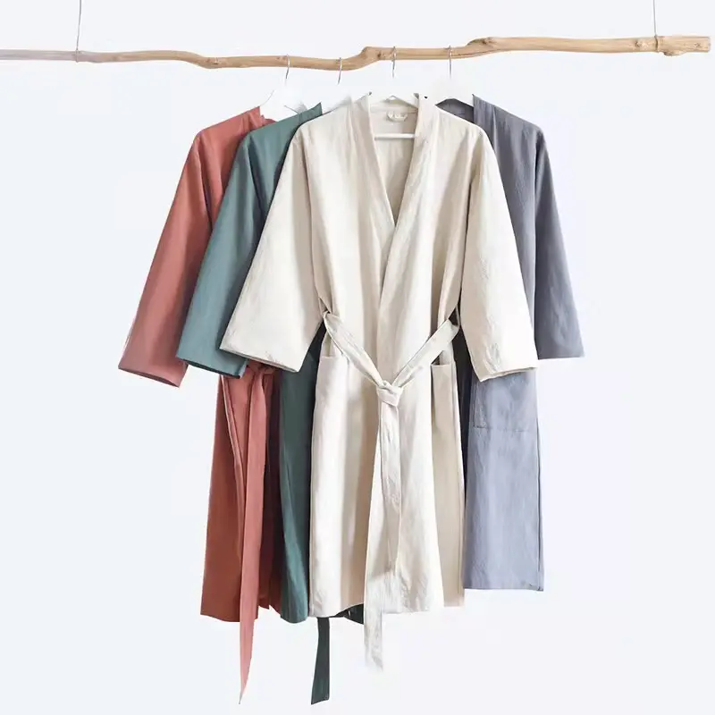 Vente en gros de robes unisexes tissées pour la vie quotidienne Robe kimono en coton et lin