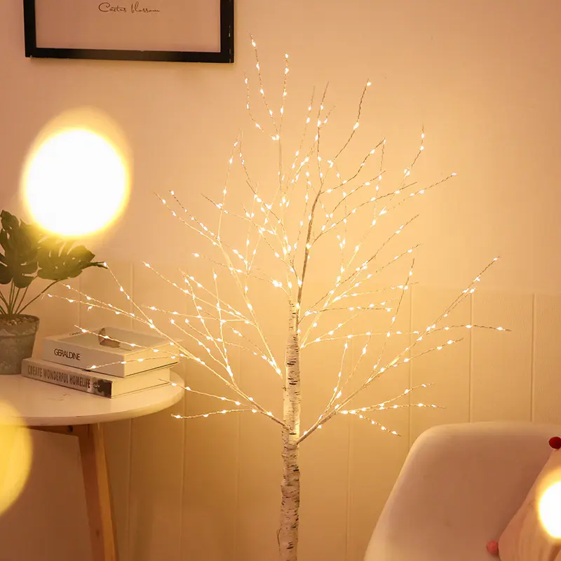 Luces led de cobre con batería para decoración de paisaje, modelos USB, Navidad, árbol de abedul blanco para el hogar, patio