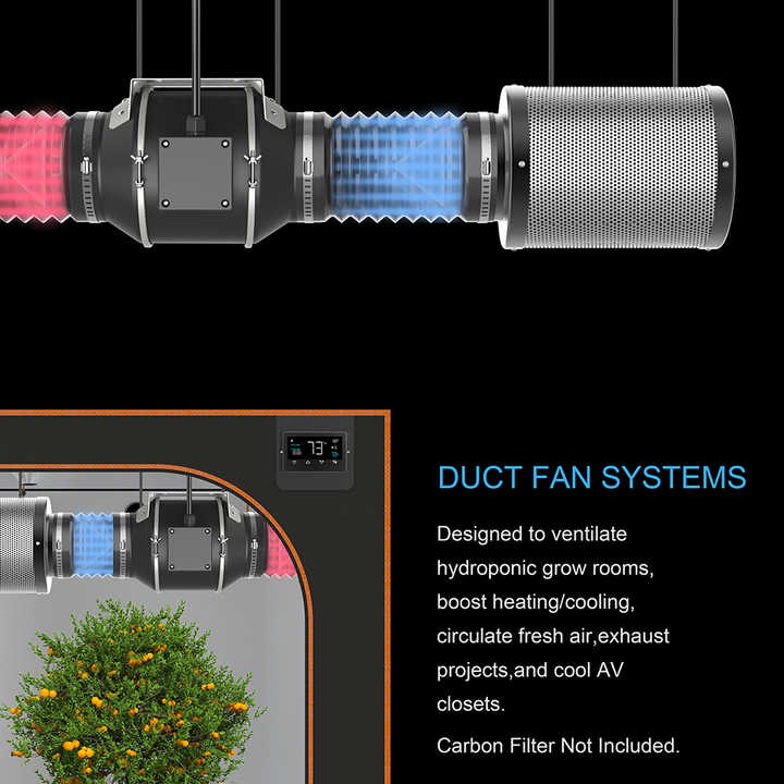 Ventilateur de conduit Ec 4 pouces avec APP Smart Controller Blower Exhaust Booster Fan With Carbon Filter Air Filtration Combo For Hydroponics