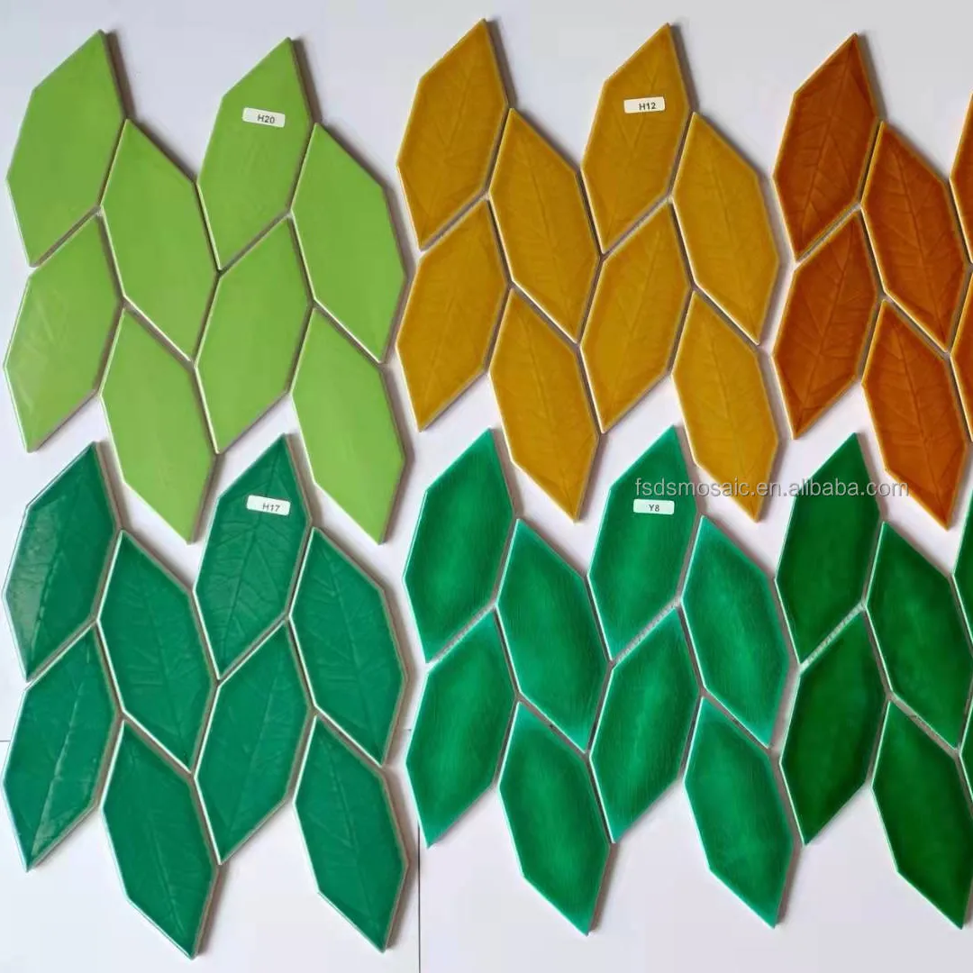Leaf Shape Premium Glazed 3d Metallic Pattern porcelain Mosaic Ceramic Mosaic Art Tiles