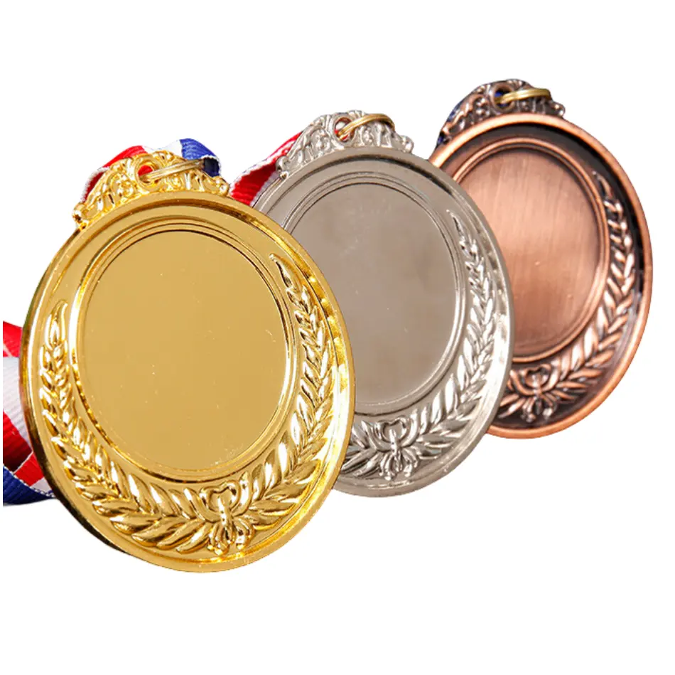 स्वर्ण जस्ता मिश्र धातु चांदी कांस्य खेल खाली पदक खेल प्रतियोगिता मैराथन रिबन के साथ पुरस्कार पदक विजेता