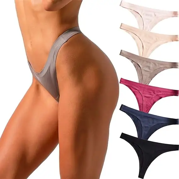 Women Stain Silk Laser Cut T Bakck No Show Invisible Breathable Underwear Seamless Thong Panties