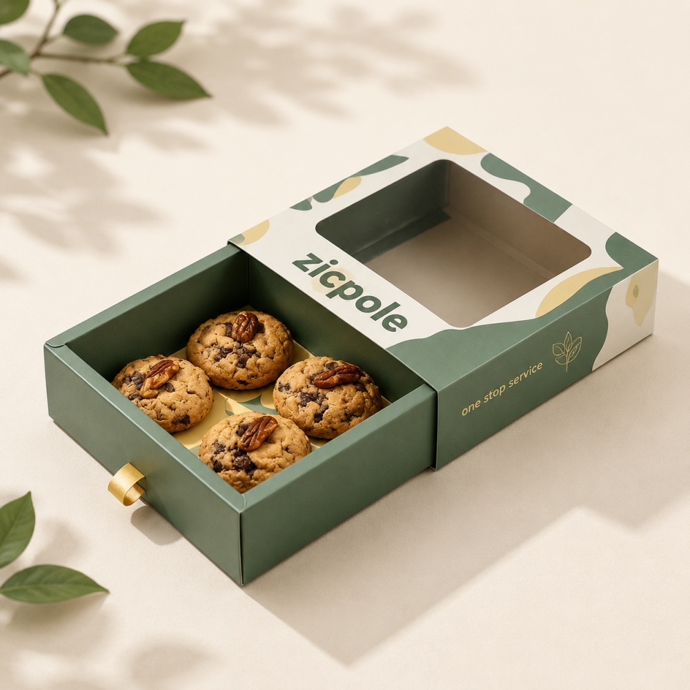 Caja de galletas de 4 unidades con ventana y cinta