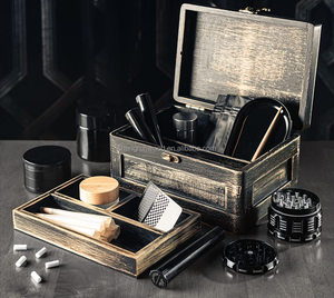 Lớn Sang Trọng Cổ Điển Màu Đen Grey Trượt Bằng Gỗ Lưu Trữ Hộp Lớn Stash Hộp Và Hộp Đồ Trang Sức Với Nắp, Có Thể Tháo Rời Chia - Product Image 4