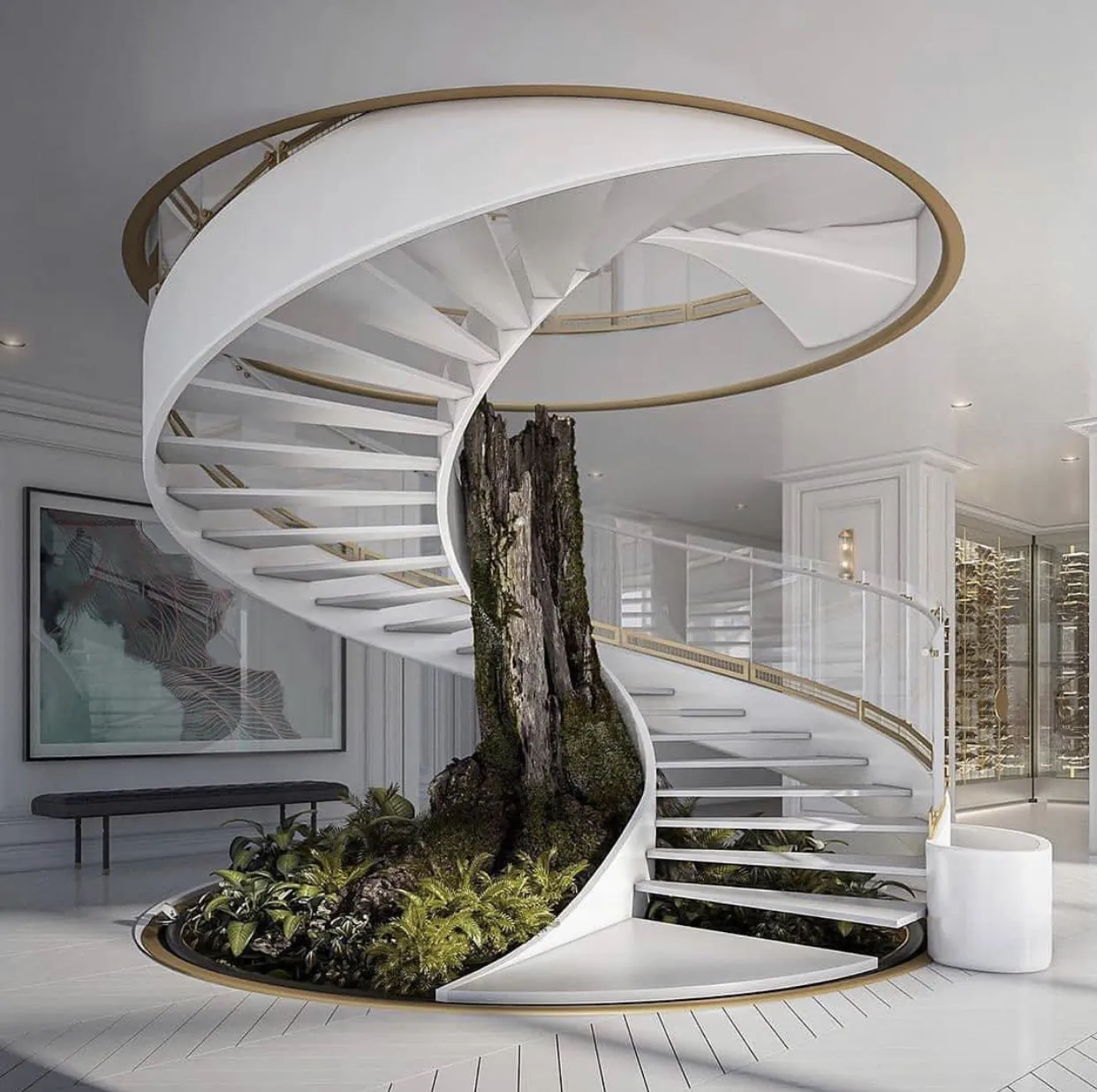 Escalera curva de madera de 80mm con rayo de acero al carbono de alta calidad, diseño personalizado, para Villa u Hotel, hecha en China